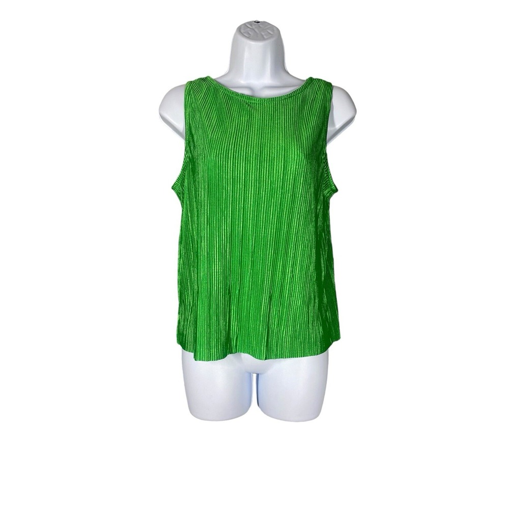 Rachel Zoe Womens Green Tank Top Sleeveless Round‎ Neck Pleated Size Small